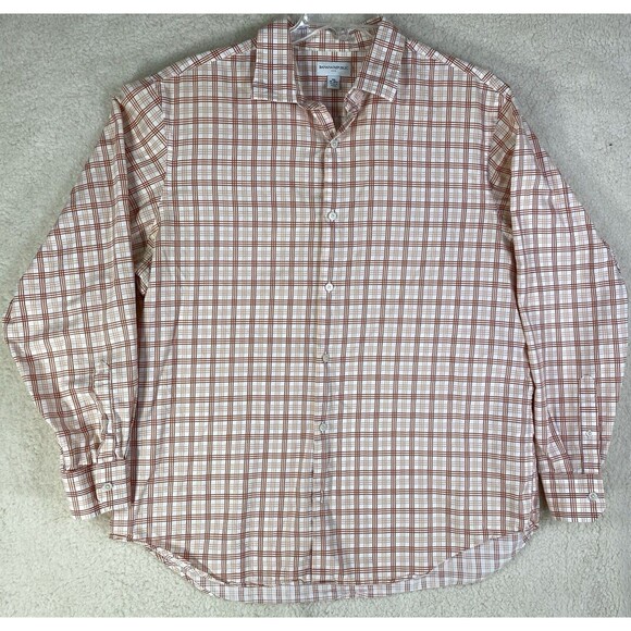 Banana Republic Shirt Mens Sz XXL Orange Plaid Cotton Button Up Long Sleeve 2XL - Picture 1 of 10